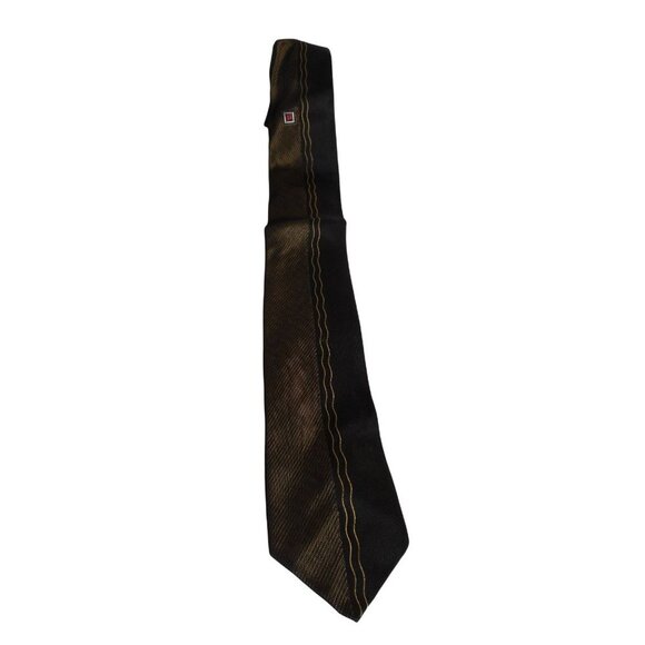 Vintage Abstract pattern Gold on Black tie necktie 1930s-1950s - Picture 1 of 3